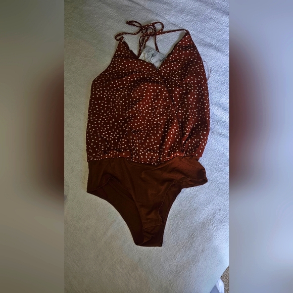 Orange polkadot halter bodysuit Escape by Blu Pepper NWT - Picture 6 of 8